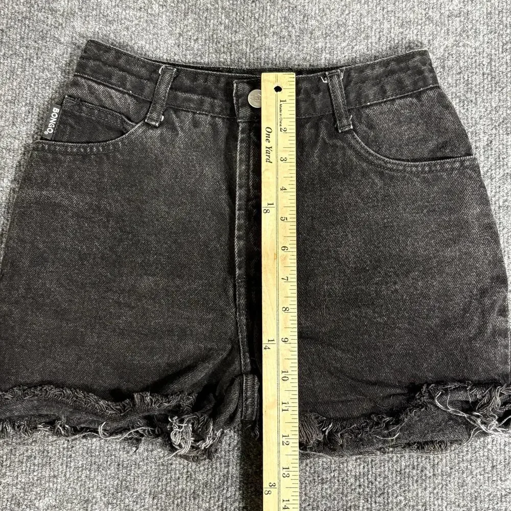 Bongo Shorts Juniors 3 Black Denim Cut Off Frayed Raw Hem Slim Double Black